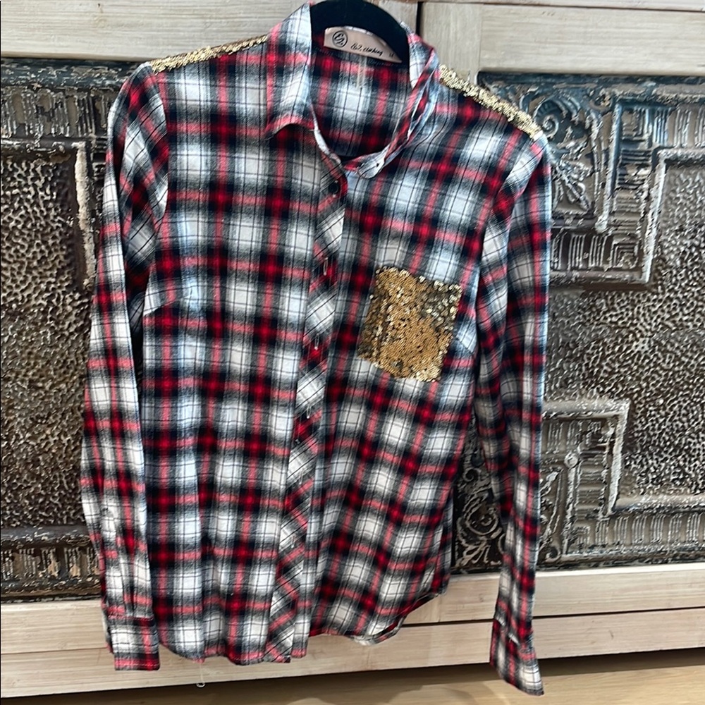 Red and Gold Button Down Shirt with Vibrant Colors